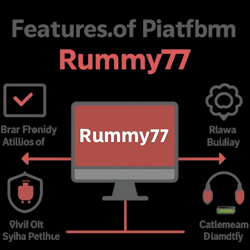 An educational diagram showcasing the features of the Rummy77 platform.