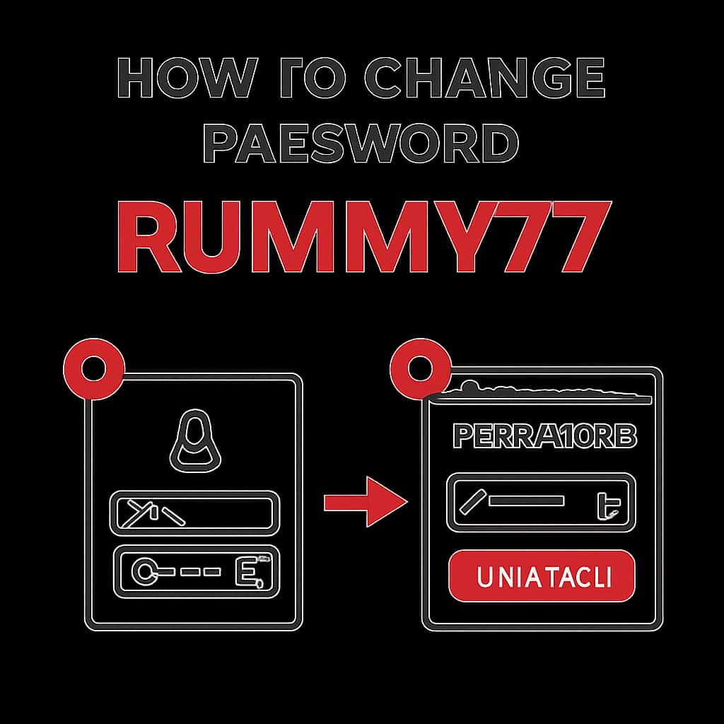 Illustration outlining steps to change the password for Rummy77.