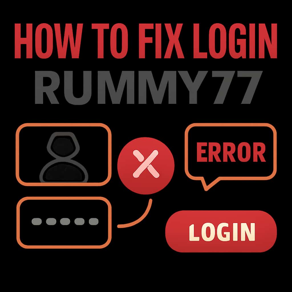 An educational diagram illustrating troubleshooting steps for Rummy77 login.