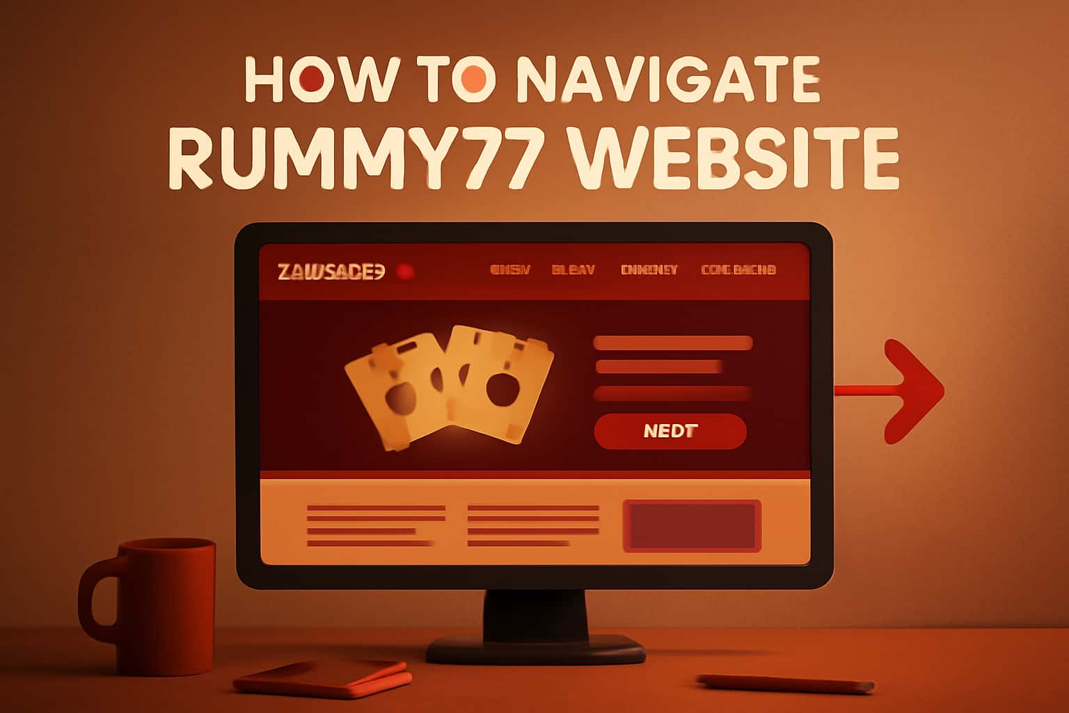 Informational scene depicting navigation tips on the Rummy77 website.