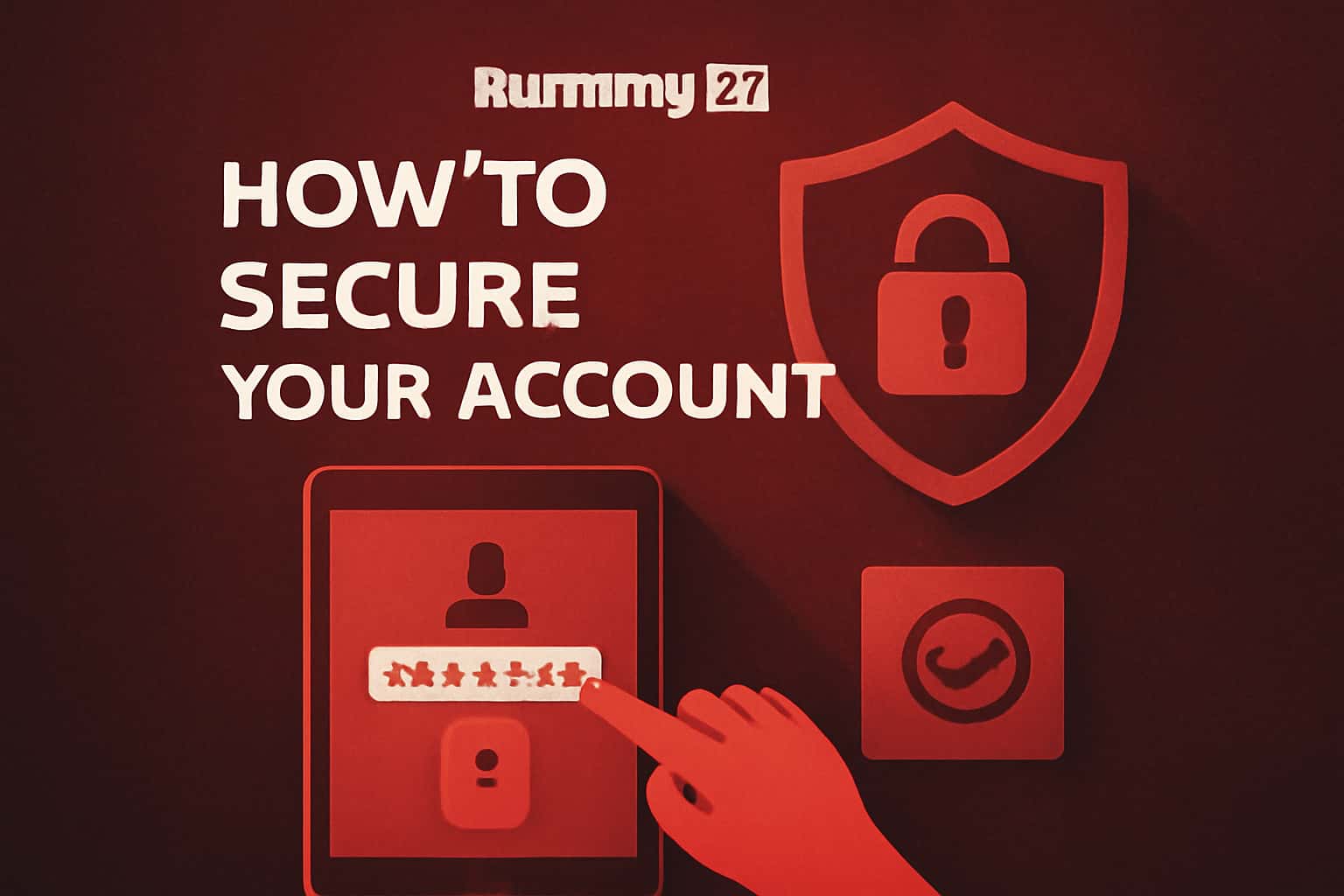 A neutral informational scene depicting security measures for securing a Rummy77 account.