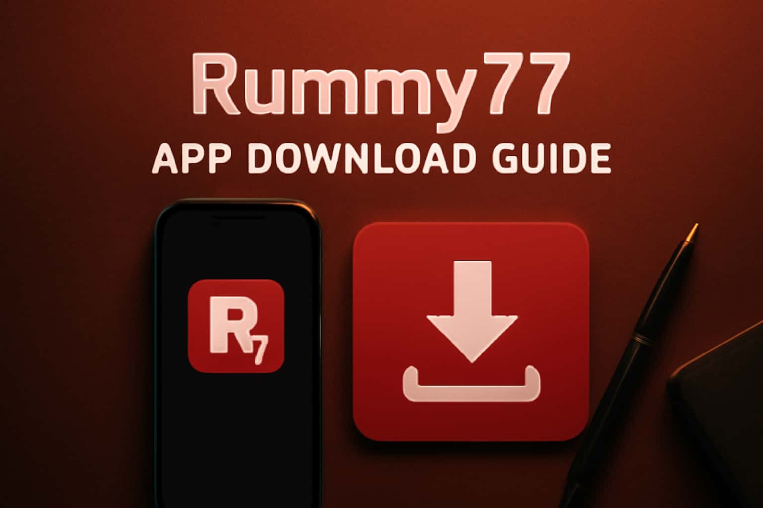 Informational scene depicting the Rummy77 App Download Guide with relevant text.