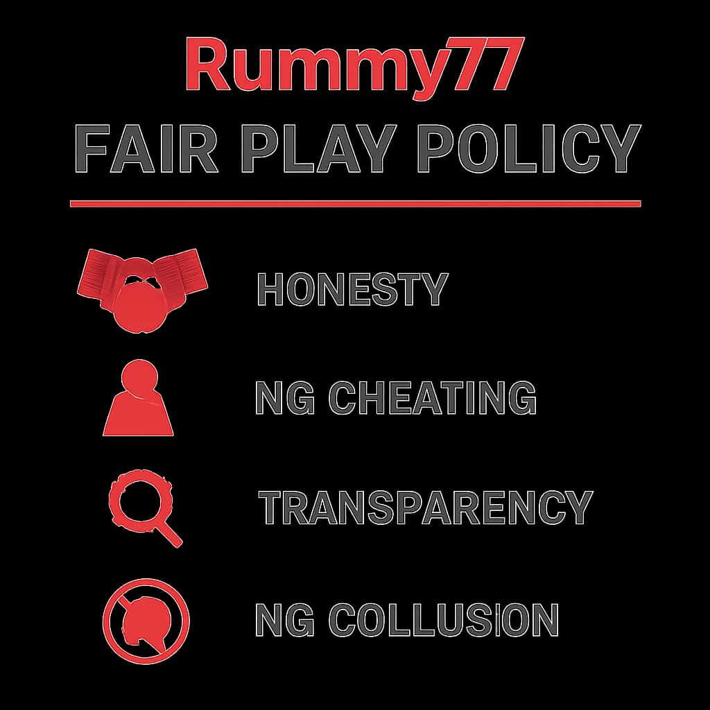 Illustration providing an overview of the Rummy77 Fair Play Policy.